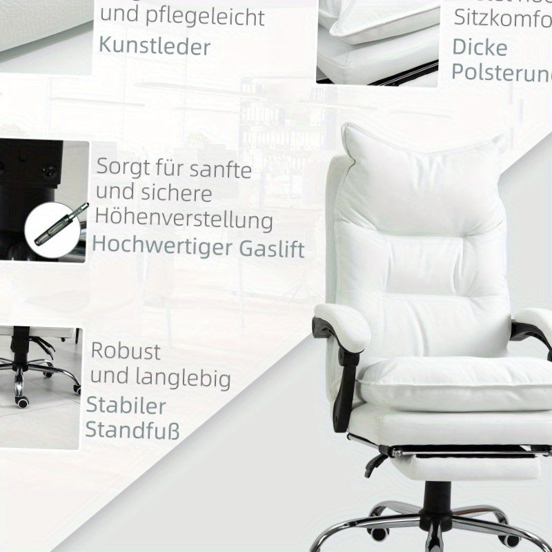 Bureaustoel – Ergonomische Stoel – Werkstoel – Kantoorstoel – Bureaufauteuil – Wit – 360° Draaibaar – Verstelbare Rugleuning en Zithoogte