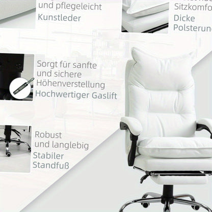 Bureaustoel – Ergonomische Stoel – Werkstoel – Kantoorstoel – Bureaufauteuil – Wit – 360° Draaibaar – Verstelbare Rugleuning en Zithoogte