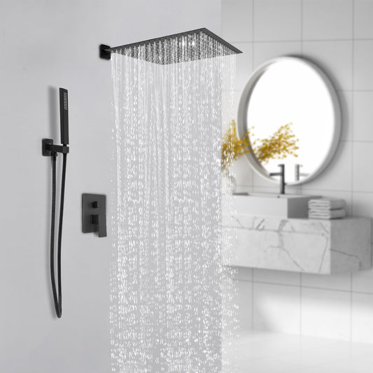 Douchesysteem – Regendouche – Douchekop – Handdouche – Douchestang – Zwart – 40x40 cm Regendouchekop – 360° Draaibare Handdouche