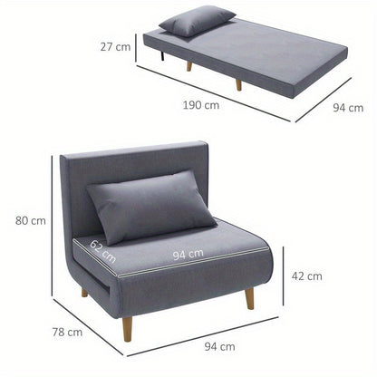 Easy-to-Assemble Modern Foldable Sleeper Sofa Bed - Adjustable Backrest Futon Couch with Thick 25D Foam, Space-Saving Scandinavian Design in Gray (-Like) & Pine Wood Legs for Small Apartments, Living Room, Bedroom, Office