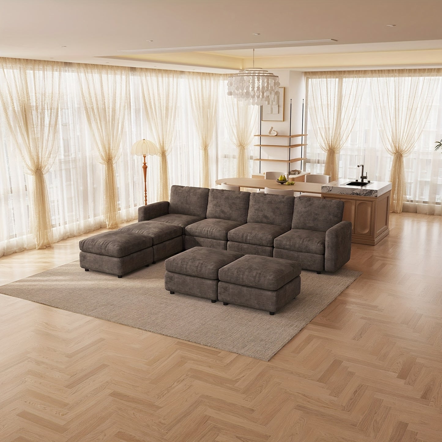 Hoekbank – Bankstel – Loungebank – Modulaire Sofa – U-Vormige Bank – 5-Zits Met Opbergruimte – Verstelbaar Tussen U- En L-Vorm – Stevig Houtvrij Frame