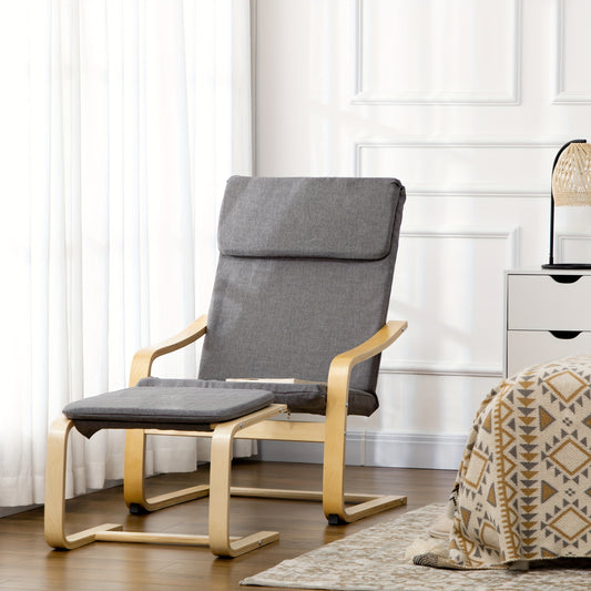 Fauteuil – Relaxstoel – Leunstoel – Lounge Fauteuil – Sessel – Grijs – Met Voetenbank – Fluweel Bekleding – Stevig Metaal Frame