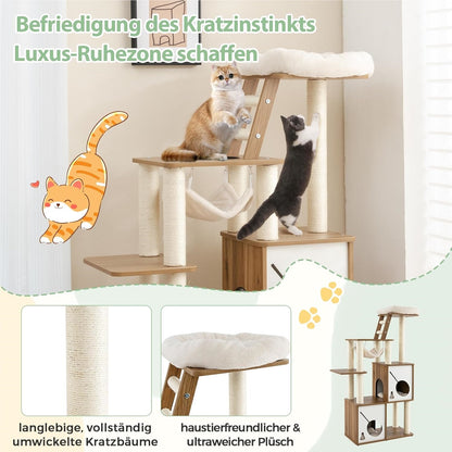 Kattenboom – Krabpaal – Klimpaal – Kattenhuis – Kattenmeubel – 145 cm Hoog – Duurzaam Sisal & Zacht Pluche