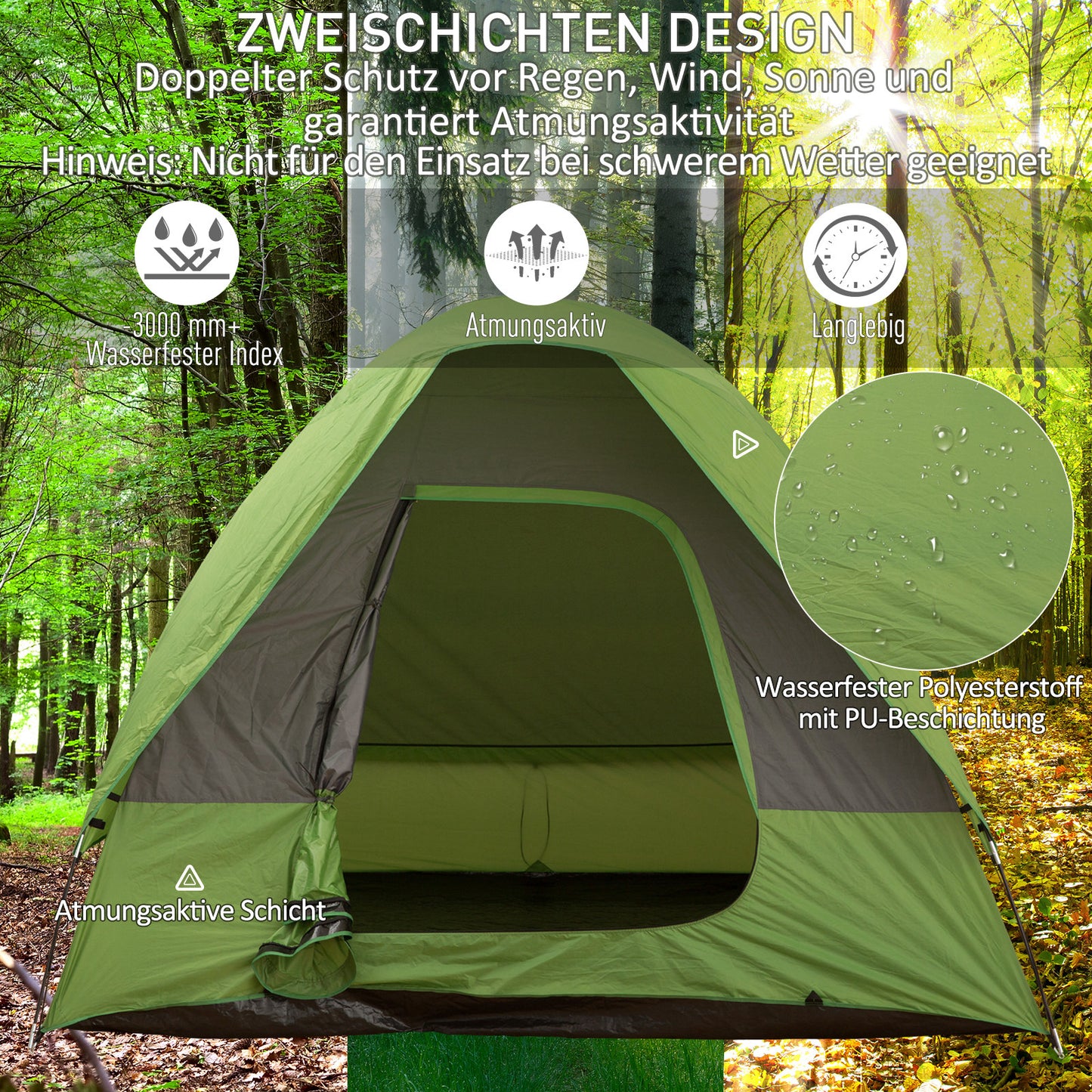 Groene Tent – Kampeertent – Reistent – Autotent – Buitentent – 4-5 Persoons – Stevig Polyester & Lichtgewicht Glasvezel Frame – Ruime Stahoogte 230 cm