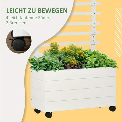 Plantenbak – Bloemenbak – Tuinbak – Plantenbak Met Klimrek – Verhoogde Bak – Duurzaam Hout – Met Wielen En Remmen – 76x30x155 cm