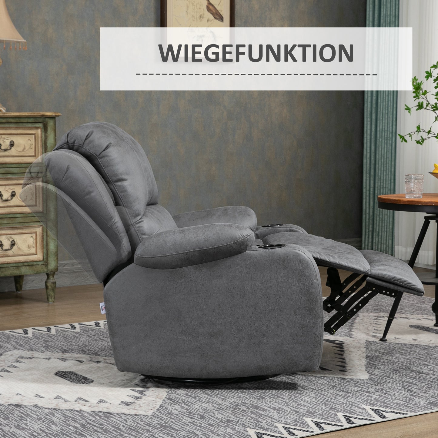 Relaxfauteuil – Fauteuil – Relaxstoel – Draaifauteuil – Schommelstoel – Grijs Microvezel – Verstelbare Rugleuning en Draaifunctie