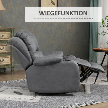 Relaxfauteuil – Fauteuil – Relaxstoel – Draaifauteuil – Schommelstoel – Grijs Microvezel – Verstelbare Rugleuning en Draaifunctie