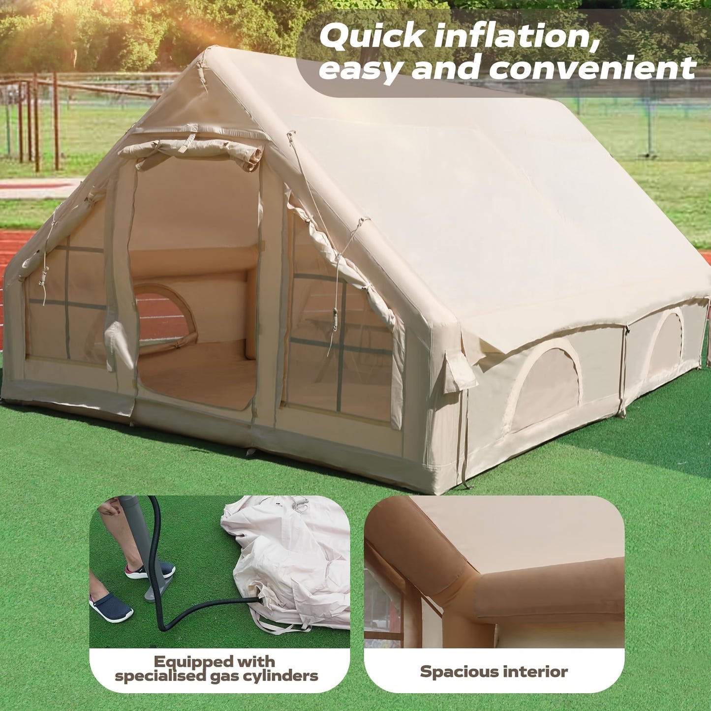 Campingtent – Kampeertent – Familietent – Opblaasbare Tent – Festival Tent – 10-Persoons – Snel Op te Zetten – Waterafstotend Oxford Polyester