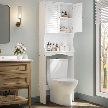 Badkamerkast boven toilet – Opbergkast – Toiletkast – Badkamermeubel – Wandkast – Wit hardhout – Verstelbare plank – Anti-kiepbeveiliging
