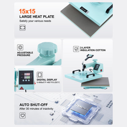 Transferpers – Hittepers – Heat Press – Warmtepers – Drukpers – 8-in-1 Multifunctioneel – Groot Persoppervlak 38x38 cm