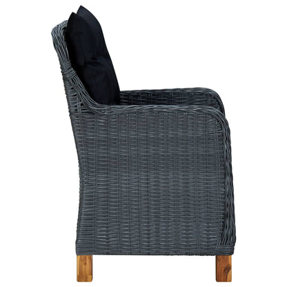 Tuinset – Diningset – Zitgroep – Buitenmeubilair – Balkonset – Gepoedercoat Stalen Frame – Waterbestendig PE Rattan – Donkergrijs & Zwart
