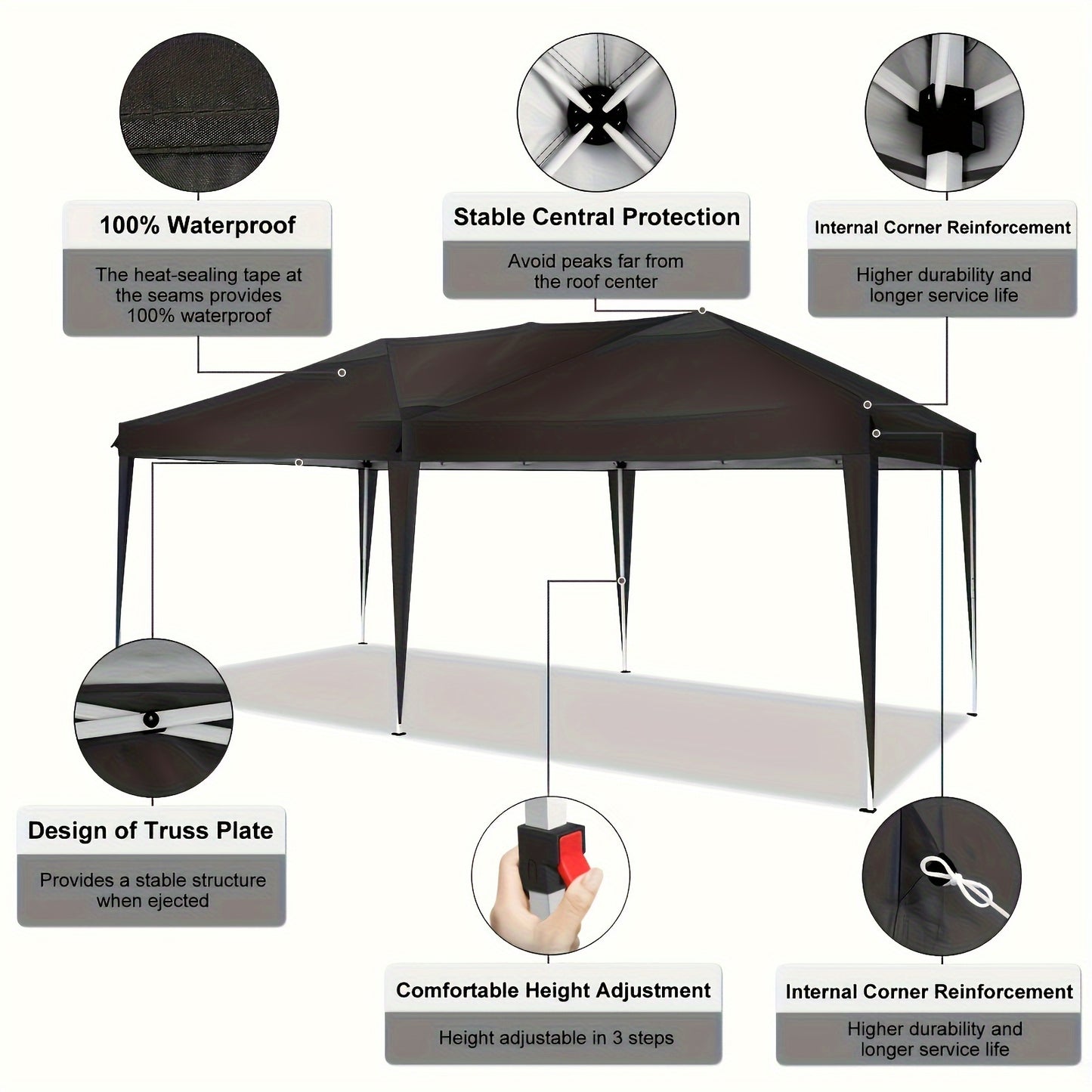 Partytent – Paviljoen – Pop-up Tent – Tuintent – Feesttent – 3x6 m – 6 Zijwanden – UV Bescherming – Verstelbare Hoogte