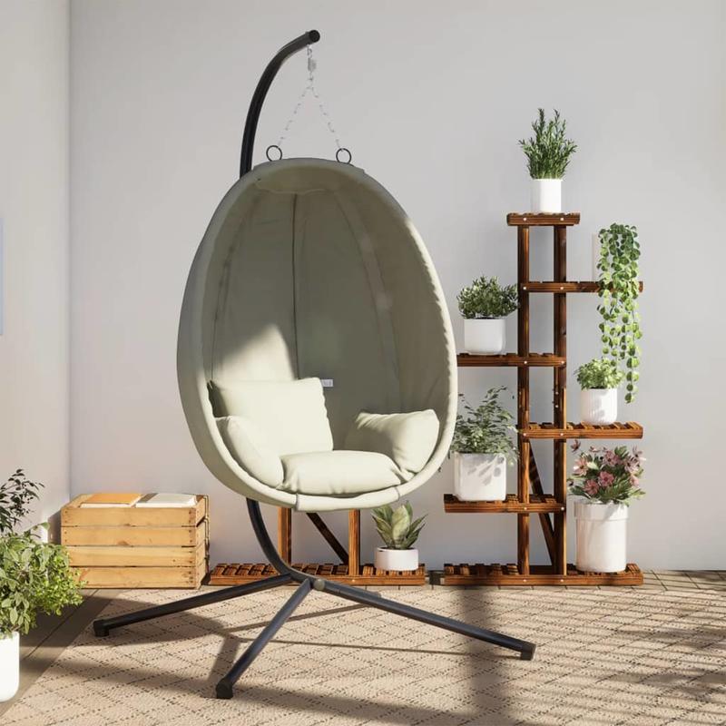 Hangstoel – Hangende Eierstoel – Cocoon Stoel – Schommelstoel – Tuinstoel – Stalen Frame – Afneembare Beige Kussens – Draagvermogen 150 kg