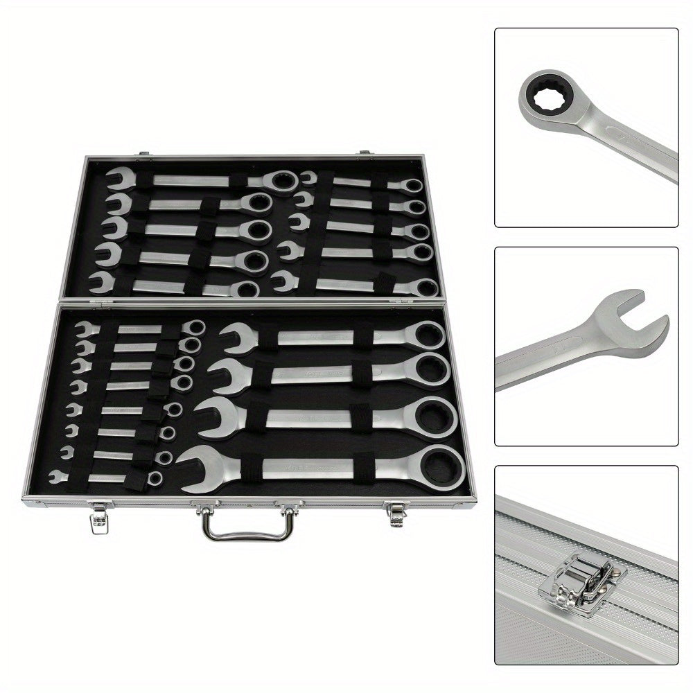 Ratel Ringsleutelset – Ratelring Wrenchset – Ringsleutel Set – Ratelringsleutel – Sleutelset – 22-delig – Chroom-Vanadium Staal – 6-32mm