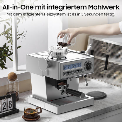 Espressomachine – Koffiezetapparaat – Halfautomaat – Koffiemachine – Baristamachine – 20-Bar Pomp Met Maalfunctie – Roestvrijstalen Behuizing Met 1,6L Waterreservoir