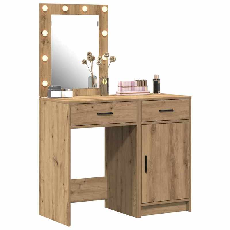 Opbergkast – Opbergmeubel – Ladekast – Badkamerkast – Kaptafel – Bruin Eikenfineer – Compact 50x41x135 cm – Duurzaam Plaatmateriaal