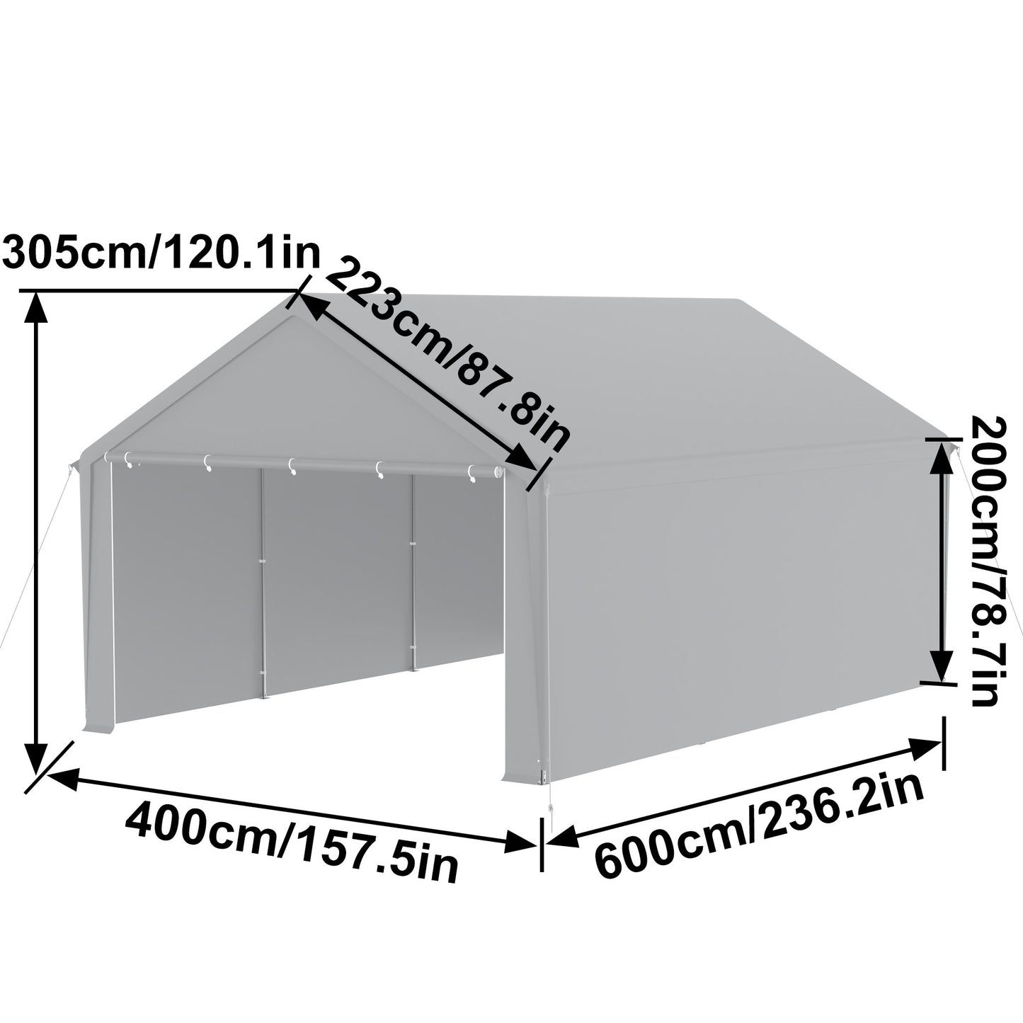 Carport Tent Garage – Auto Overkapping – Carport Schuur – Mobiele Garage – Opslag Tent – Afneembare Zijwanden – 3x6 Meter – Stalen Frame Grijs/Wit