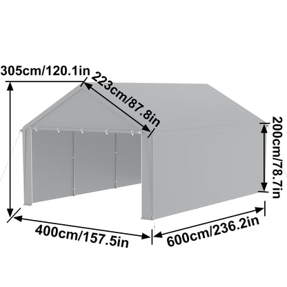 Carport Tent – Garage Tent – Opvouwbare Overkapping – Opslagtent – Auto Tent – 4x6 Meter – Stevig Metalen Frame – Afneembare Zijwanden