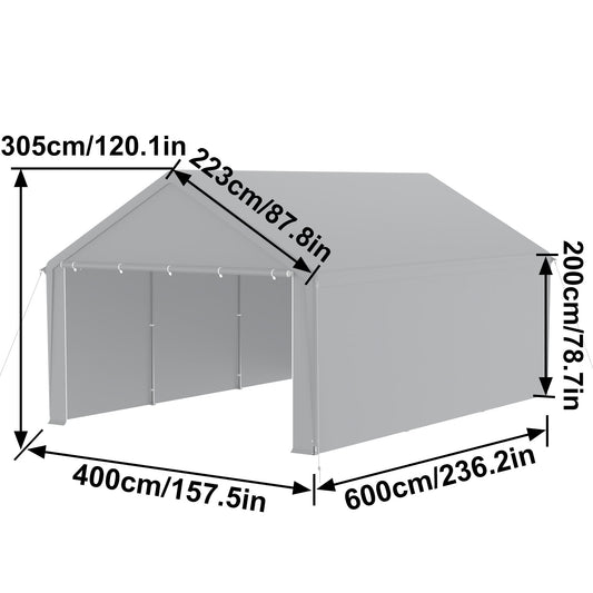 Carport Tent – Garage Tent – Opvouwbare Overkapping – Opslagtent – Auto Tent – 4x6 Meter – Stevig Metalen Frame – Afneembare Zijwanden