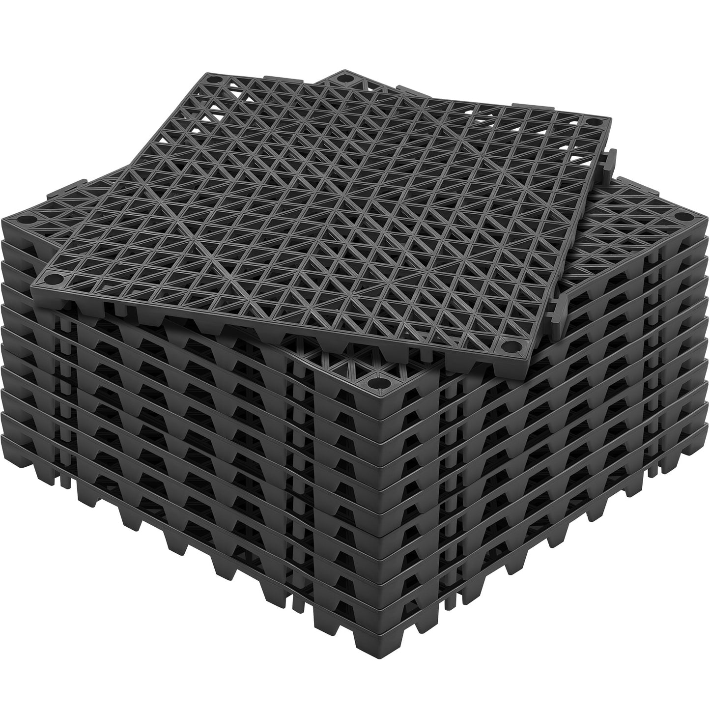 Drainagemat – Antislipvloer – Waterafvoer Tegel – PVC Vloermat – Zwarte Tegels – Set van 12 – 30x30 cm – Duurzaam en Flexibel