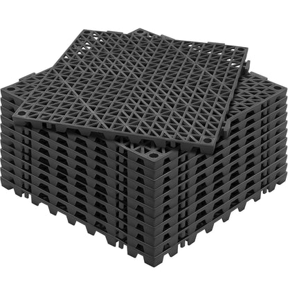 Drainagemat – Antislipvloer – Waterafvoer Tegel – PVC Vloermat – Zwarte Tegels – Set van 12 – 30x30 cm – Duurzaam en Flexibel