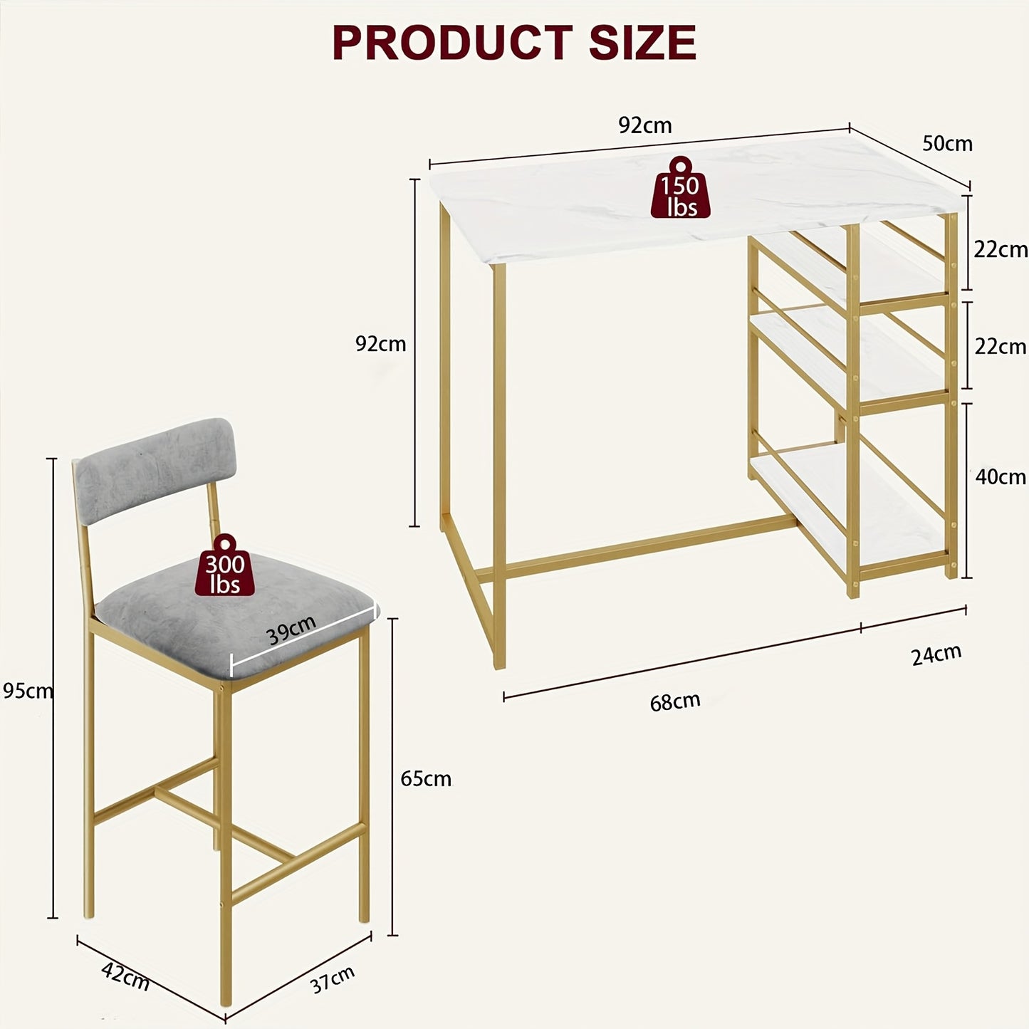 Barset Golden Marble – Bistrotafel Set – Eettafel Compact – Keukentafel Met Stoelen – 3-Tier Rek – Ruimtebesparend – Moderne Gouden Accent