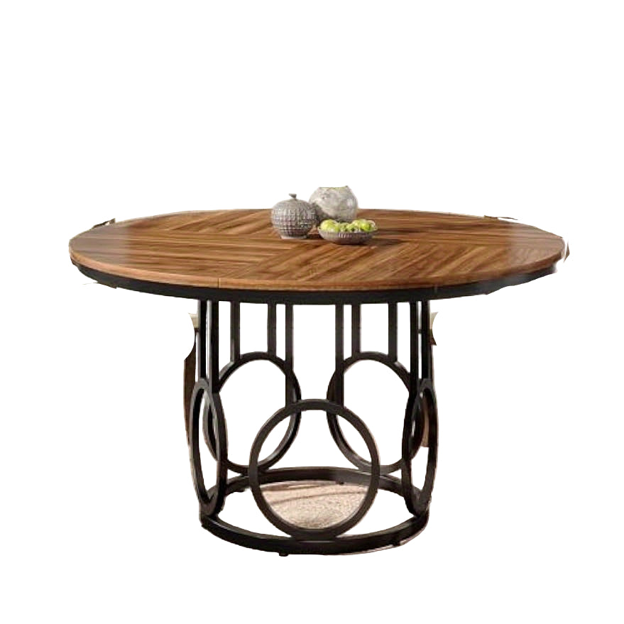 Eettafel – Ronde Tafel – Keukentafel – Eetkamertafel – Tafel – Compact Ontwerp – Stevig Metalen Onderstel – Walnoot Houtnerf – 120 cm Diameter – Voor 4-6 Personen