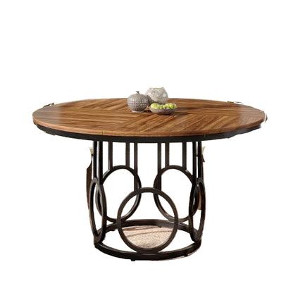 Eettafel – Ronde Tafel – Keukentafel – Eetkamertafel – Tafel – Compact Ontwerp – Stevig Metalen Onderstel – Walnoot Houtnerf – 120 cm Diameter – Voor 4-6 Personen