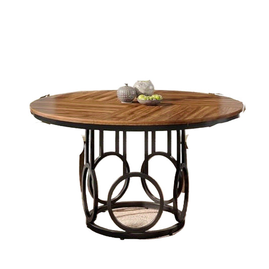Eettafel – Ronde Tafel – Keukentafel – Eetkamertafel – Tafel – Compact Ontwerp – Stevig Metalen Onderstel – Walnoot Houtnerf – 120 cm Diameter – Voor 4-6 Personen
