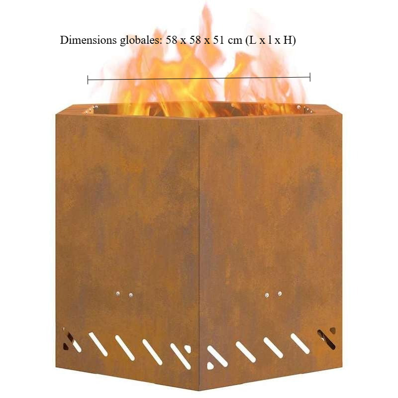 Large Rectangular Brown Metal Fire Pit - 58x58x51cm Outdoor Indoor Patio Heater, Durable Modern Design for Garden, Terrace & Winter Heating, Cozy Gatherings - Compatible with Firewood & Log Burners (No Ignition System Include