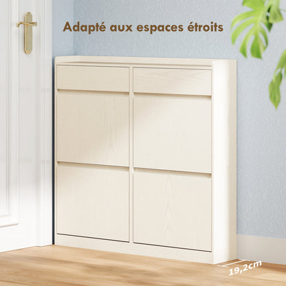 HOMCOM 8-Pair Shoe Cabinet, Narrow Shoe Cabinet, Entryway Furniture with 2 Sliding Drawers And 4 Foldable Drawers, for Hallway And Entryway, 98 X 19.2 X 95.3 Cm, White
