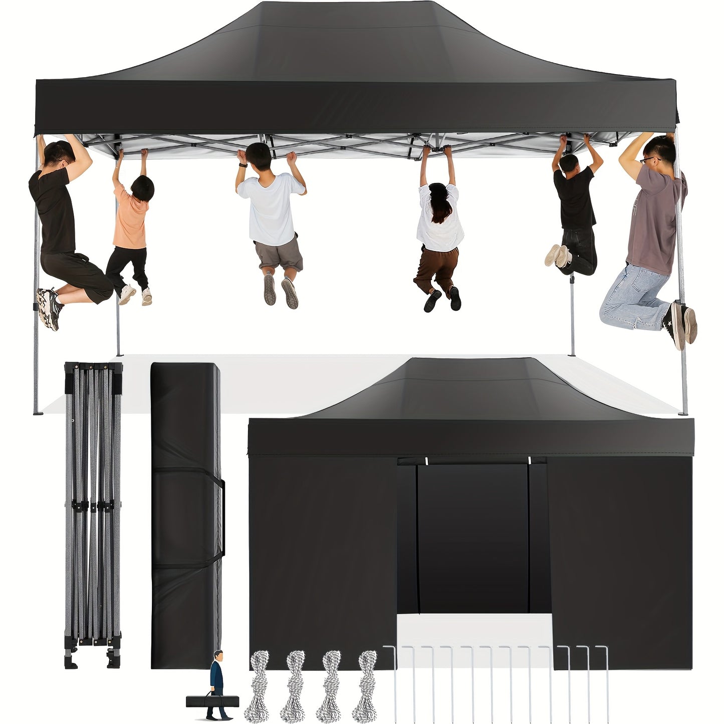Partytent – Opvouwbare Tent – Luifel – Zonwering – Windscherm – 3x4,5 Meter – Afneembare Zijwanden – Stevig Legering Frame
