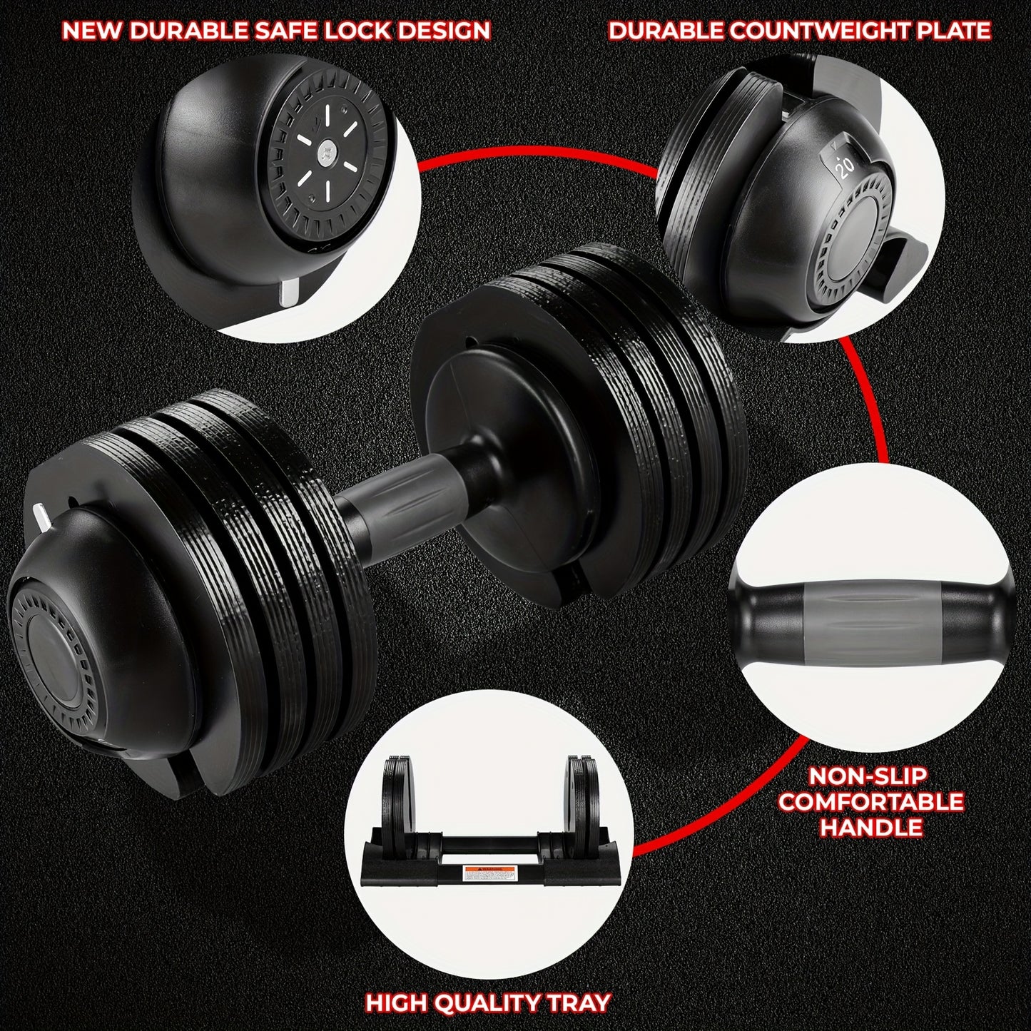Verstelbare Dumbbell – Halter – Gewicht – Krachttrainer – Fitnessgewicht – 20 kg – Antislip Handgreep – Stabiele Basis