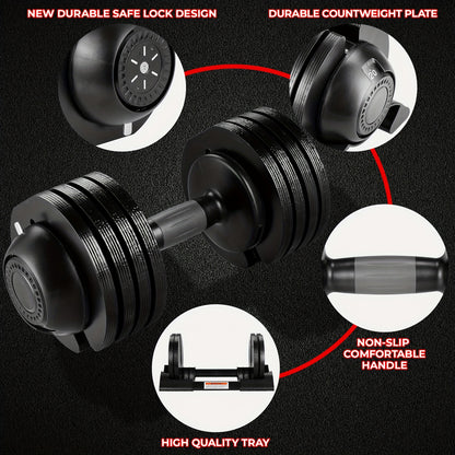 Halters – Verstelbare Dumbbells – Halterset – Fitnessgewichten – Krachttraining – 24 Kg – Antislip Handvat – Stabiele Versterkte Basis