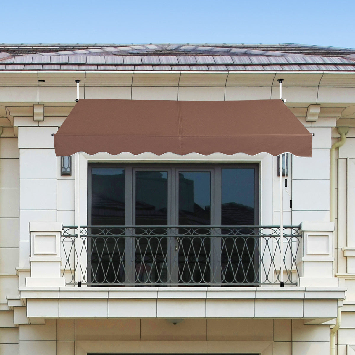 Balkonluifel – Klemluifel – Zonwering – Zonneluifel – Markies – Verstelbaar 200 cm Breed – Aluminium Frame Met Handkruk