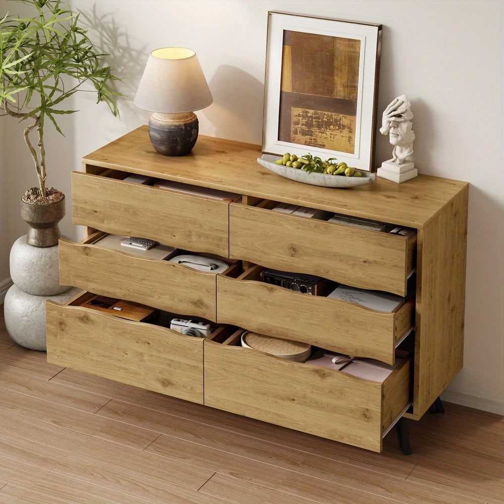 Dressoir – Sideboard – Opbergkast – Ladenkast – Kast – Natuurlijk Kleur – 6 Lades – Metalen Pootjes – Ruime Opbergruimte – Eenvoudige Montage