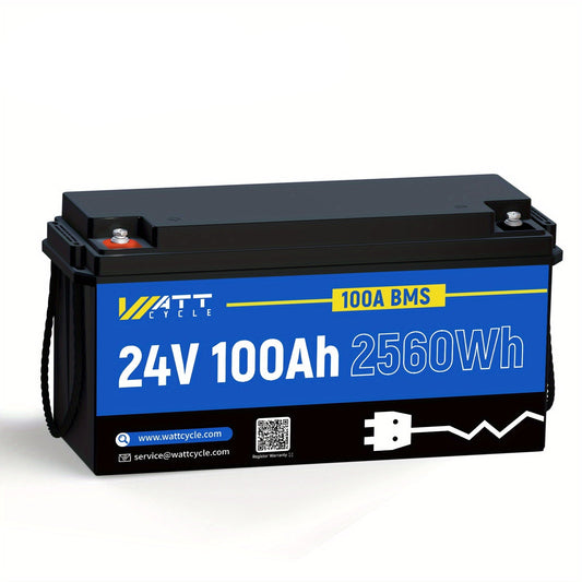 Accubatterij – Oplaadbare Accu – Lithium Accu – LiFePO4 Batterij – 24V 100Ah – Hoog Vermogen 2560W – Lage Temperatuur Beveiliging