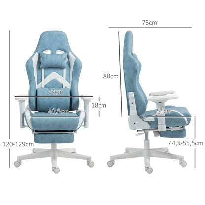 Gamingstoel – Gamestoel – Gaming Chair – Game Stoel – Bureaustoel – Ergonomisch – Verstelbaar – Kunstleer – Met Voetsteun – 150° Kantelbaar – Blauw – 360° Draaibaar – Armleuningen Verstelbaar