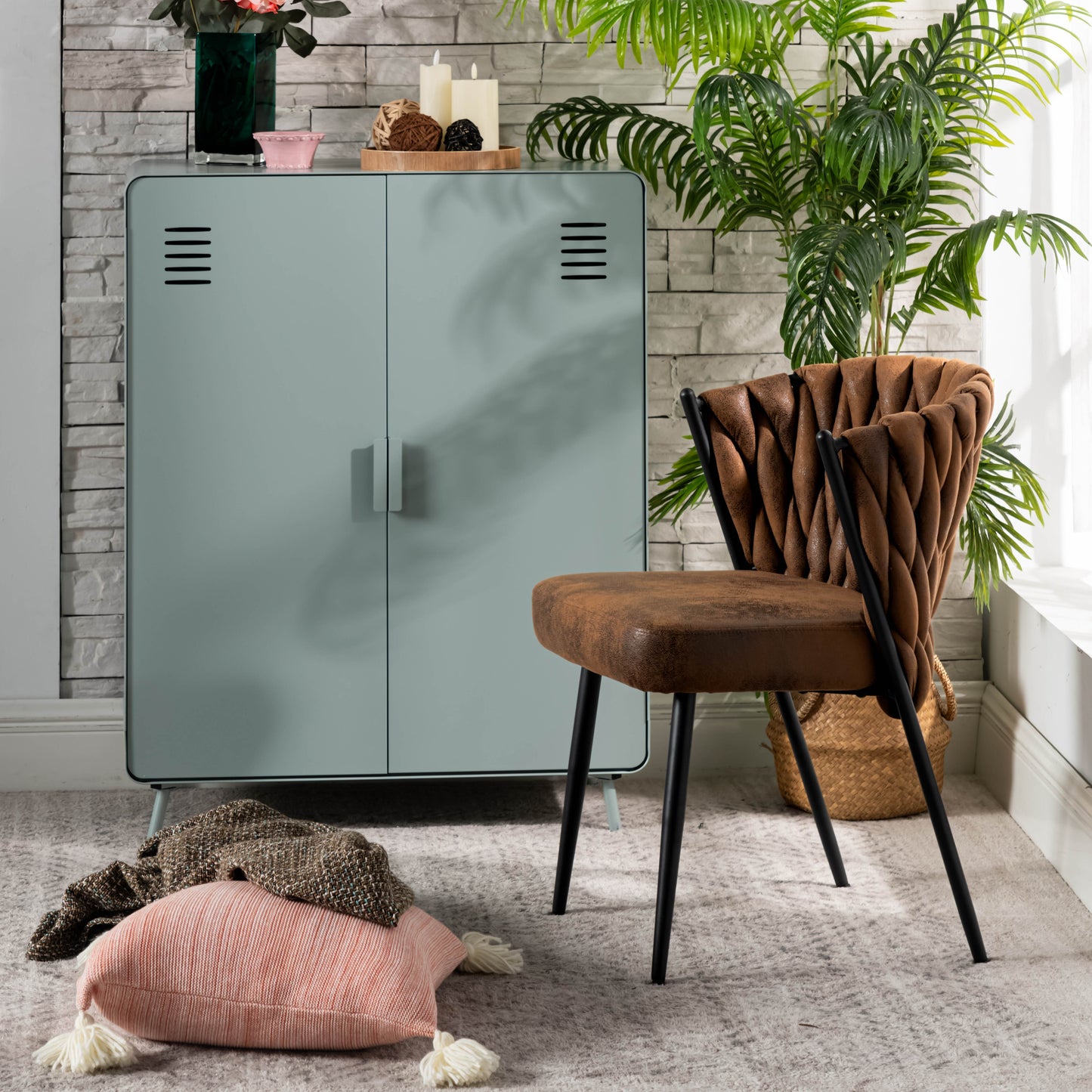 Retro Eetkamerstoelen – Vintage Stoelen – Armleunstoel – Lounge Stoel – Zithoek Stoelen – Set van 6 Bruin – Metalen Frame – 9 cm Dikke Suède Zitkussens