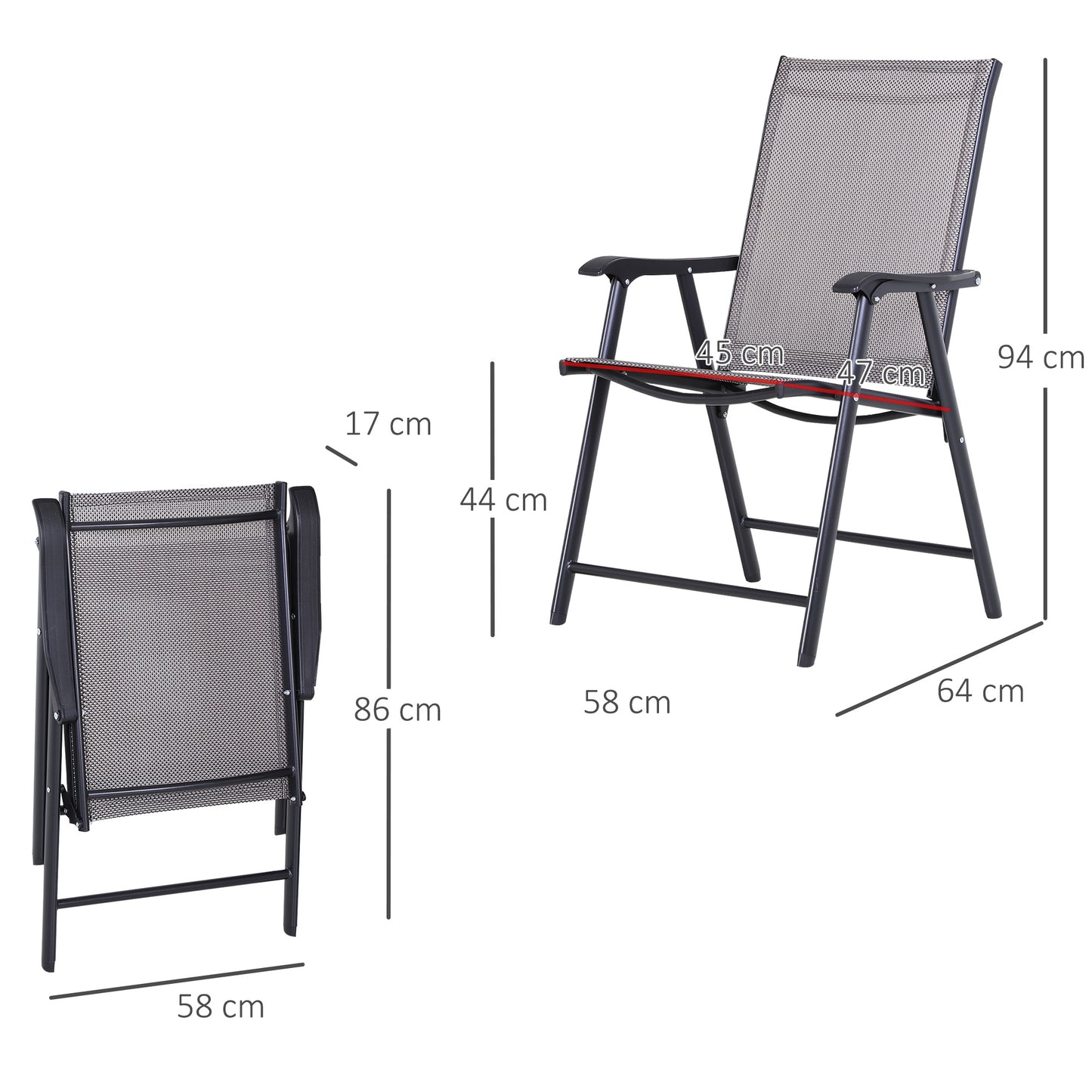Campingstoel – Klapstoel – Vouwstoel – Kampeerstoel – Visstoel – Met Armleuningen – Stevig Metalen Frame – 58 x 64 x 94 cm – Grijs – Set Van 2