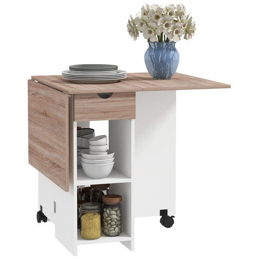 Uitschuifbare Eettafel – Inklapbare Tafel – Keukentafel – Uitklapbare Tafel – Compacte Eettafel – Modern Design – Ruimtebesparend Met Lade – Eikenhout Look