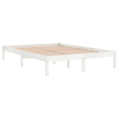 Bedframe – Eenpersoonsbed – Tweepersoonsbed – Platformbed – Nachtbed – Massief Dennehouten Bed – Wit Mat – 160x200 cm – Compleet Gemonteerd