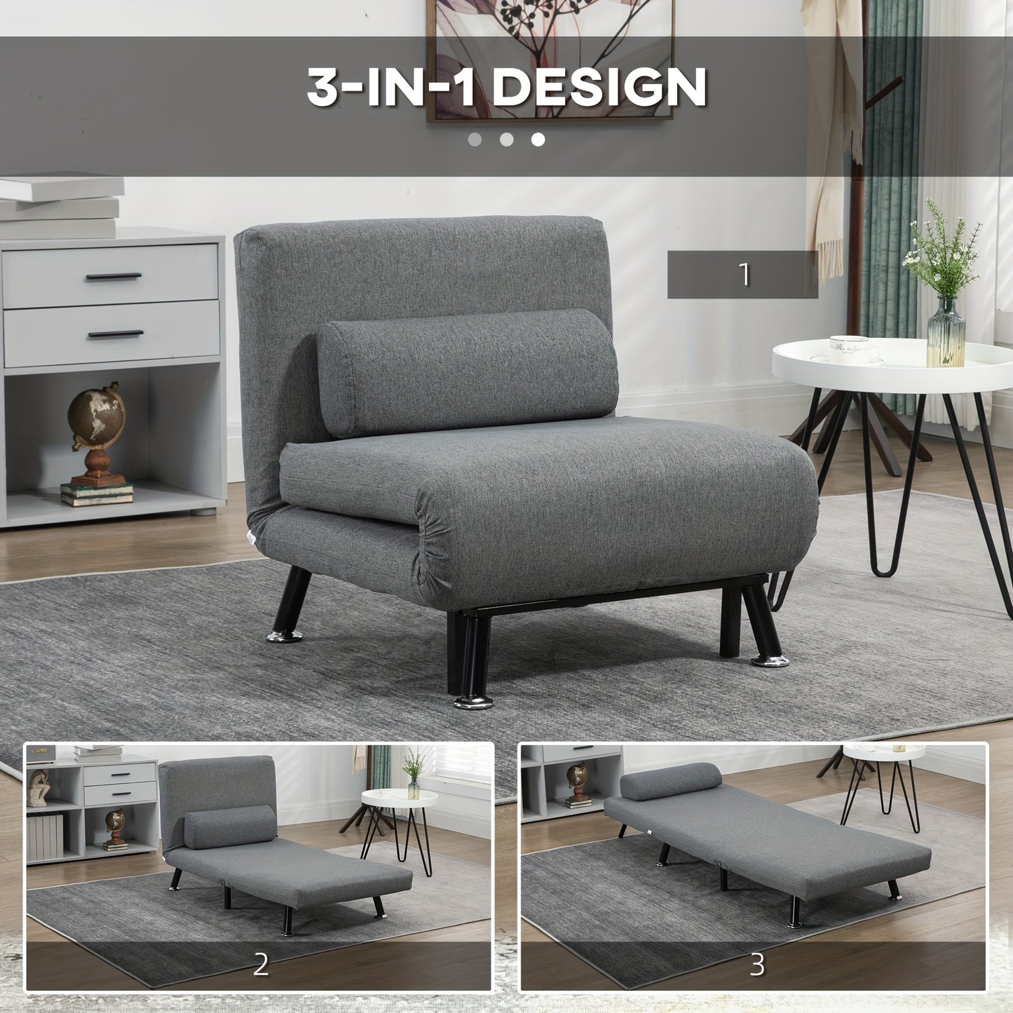 Relaxfauteuil – Loungefauteuil – Verstelbare Stoel – Relaxstoel – Fauteuil Met Bedfunctie – Donkergrijs – Verstelbare Rugleuning – Metalen Frame