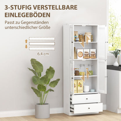 Kitchen Cabinet with Drawers And Glass Doors, Melamine Surface, White
