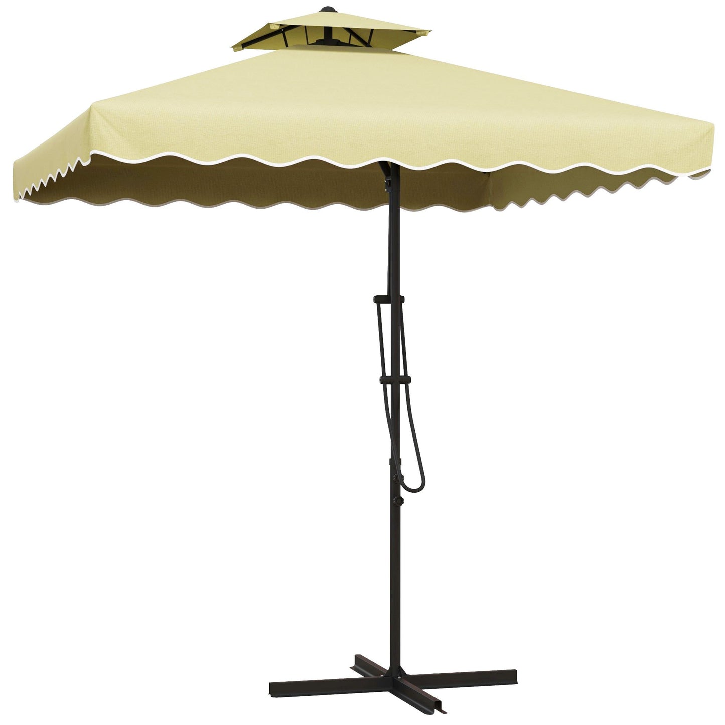 Parasol – Tuinparasol – Balkonparasol – Stokparasol – Terrasparasol – Decentraal Zijpaal – 2,5x2,5 m – Metalen Frame – Beige Polyester – Kruisvoet – Slingerbediening