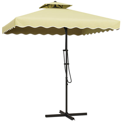 Parasol – Tuinparasol – Balkonparasol – Stokparasol – Terrasparasol – Decentraal Zijpaal – 2,5x2,5 m – Metalen Frame – Beige Polyester – Kruisvoet – Slingerbediening