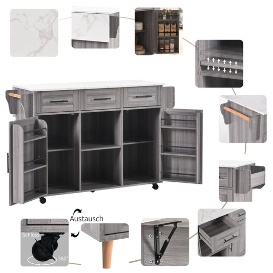 Keukentrolley – Keukenkast – Serveerwagen – Keukenwagen – Buffetwagen – Uitklapbaar Werkblad – Houtlook Werkblad – 139x46(71)x91,5 cm – Met Laden en Verstelbare Planken
