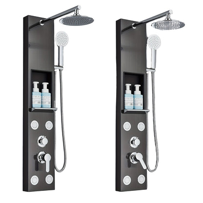 Douchepaneel – Douchewand – Regendouche – Massagepaneel – Handdouche – Geborsteld Nikkel – Roestvrij Staal – 5 Functies – Wandmontage – Ingebouwde Plankjes