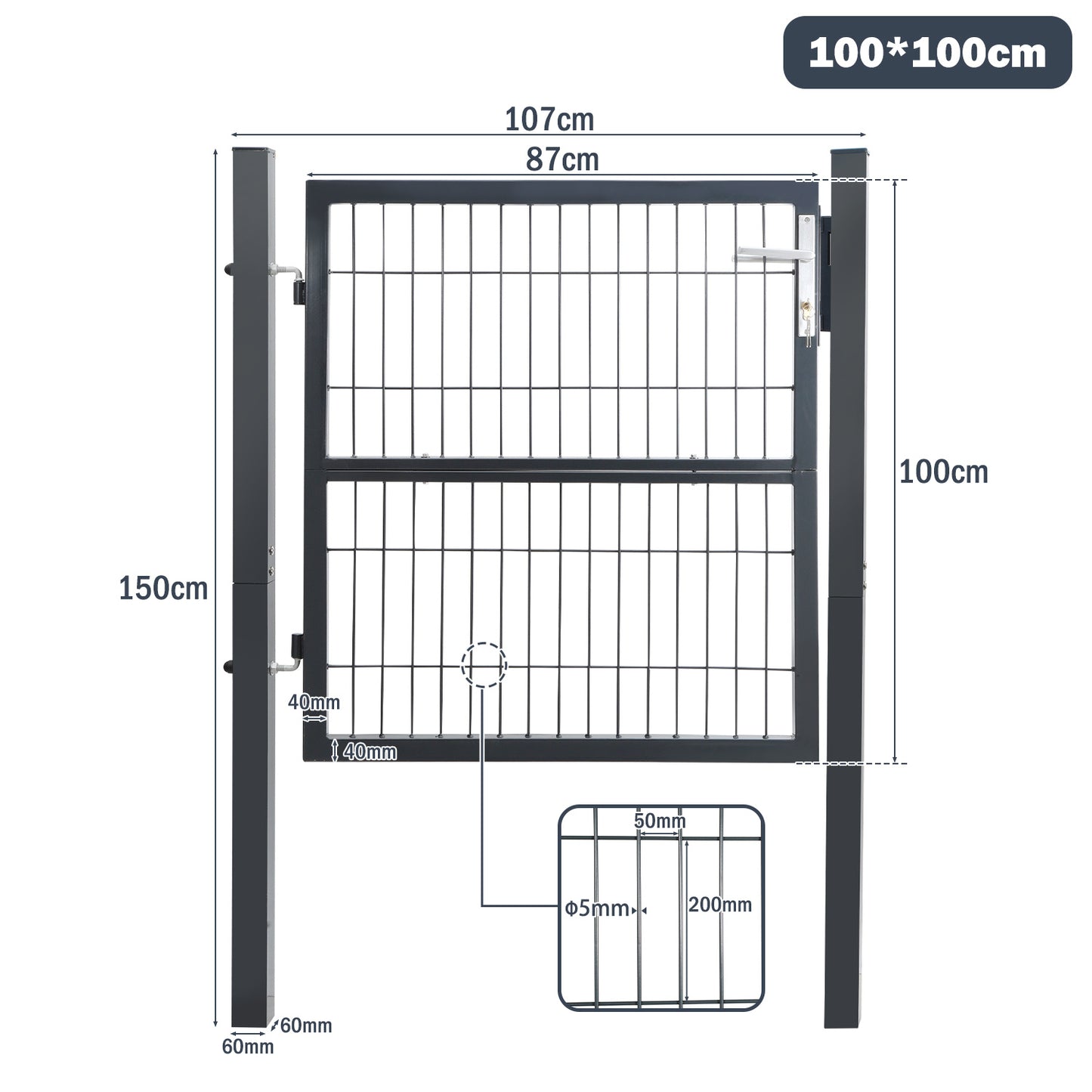 Tuinpoort – Tuindeur – Schuttingpoort – Tuinhek – Looppoort – Gegalvaniseerd Staal Groen – 125x100 cm – Inclusief Slot en Handgreep