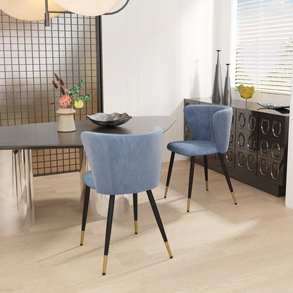 Set van 2 Velvet Eetkamerstoelen – Gestoffeerde Stoelen met Rugleuning en Metalen Poten – Blauw, Modern en Comfortabel voor Keuken, Woonkamer of Eetkamer